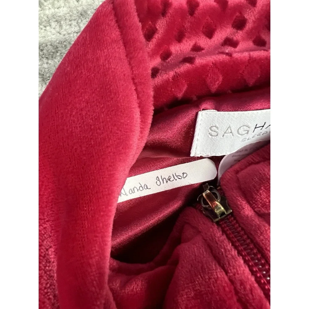 Sag‎ Harbor Sleepwear Womens Medium Red Velour Full Zip Long Sleeve Polyester